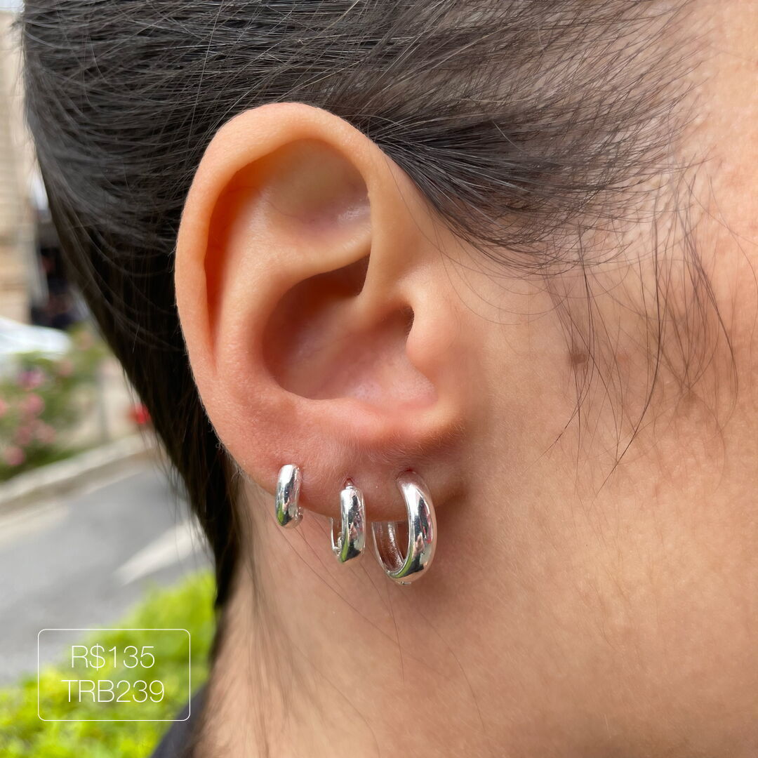 Trio de Argola 3mm Lisa Prateada